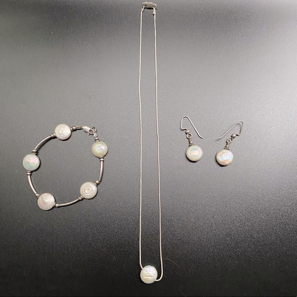 Italian 925 Sterling Silver 3-piece Matching Earrings, Necklace and Bracelet Set - Picture 2 of 8